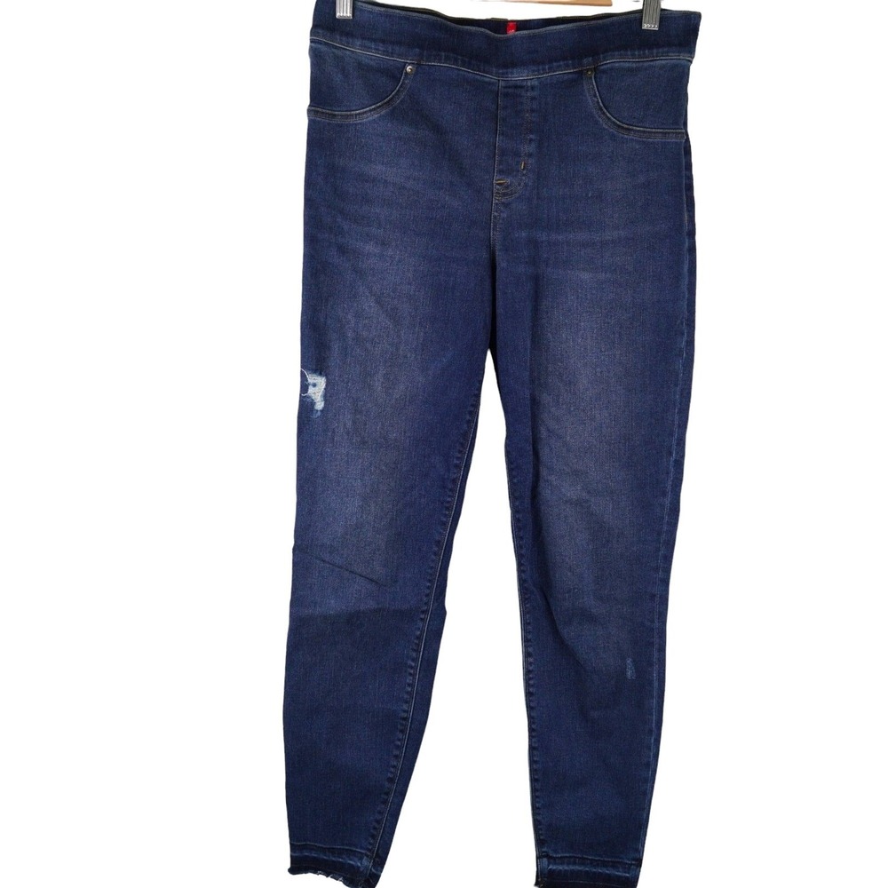 Spanx Womens Distressed Skinny Jeans Dark Wash Size L Cotton Blend Casual Style‎